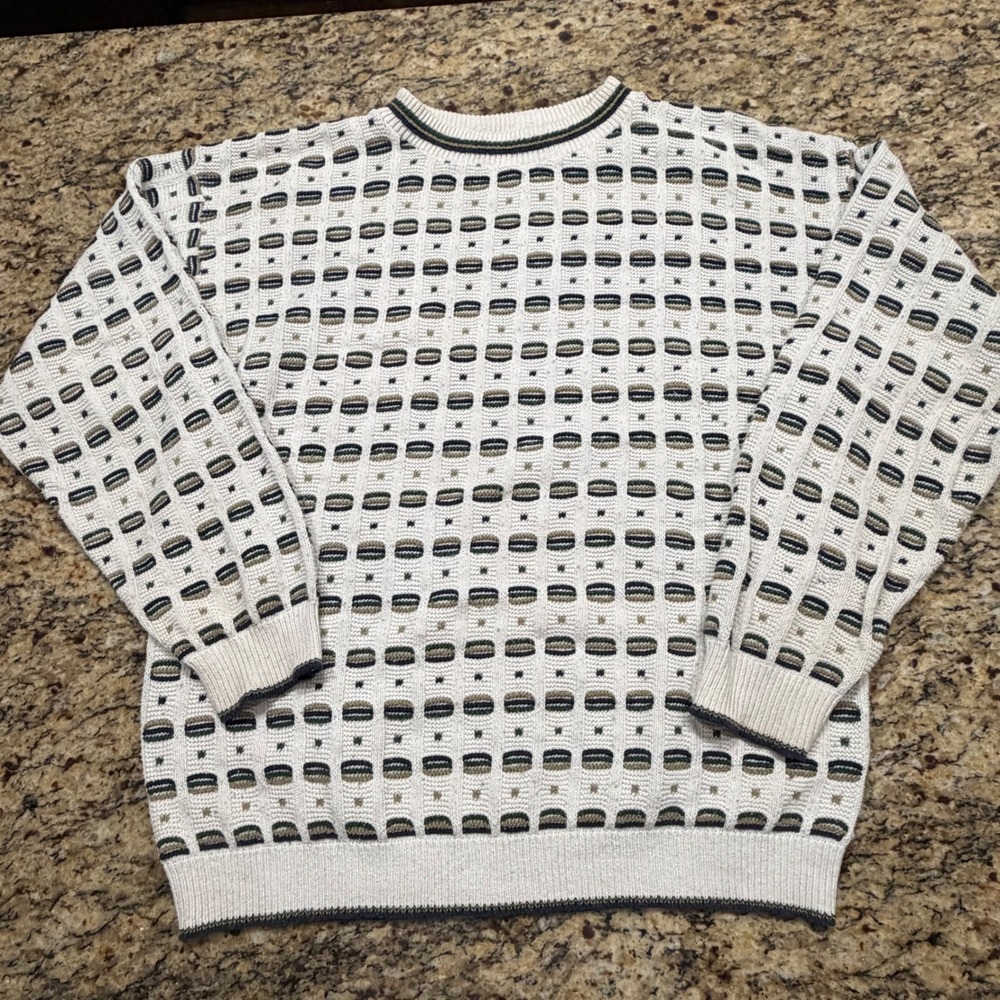 Vintage NorthCrest Mens Large Geometric Knit Sweater‎ Cotton Blend Made in USA L